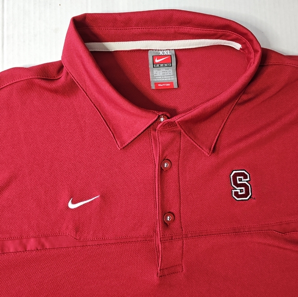 Stanford Cardinal Polo Shirt Red Nike Team Dri Fit White Swoosh Golf Men 2XL XXL - Picture 2 of 10